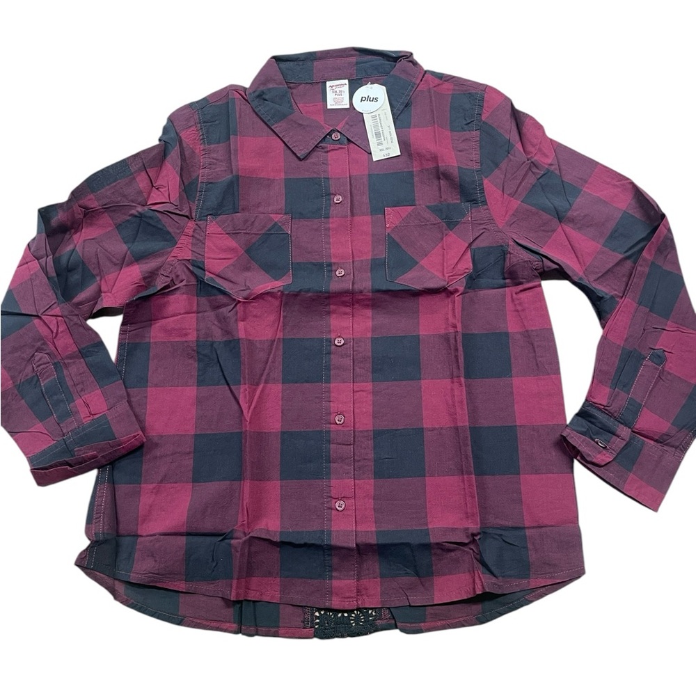 Long Sleeve Woven Plaid Shirt Too 2XL XXL Plus